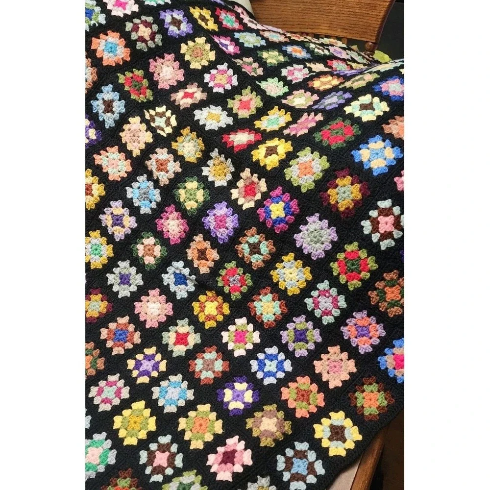 Vtg Roseanne Big Bang Theory Style Crochet Granny Square Afghan Boho Sofa Throw